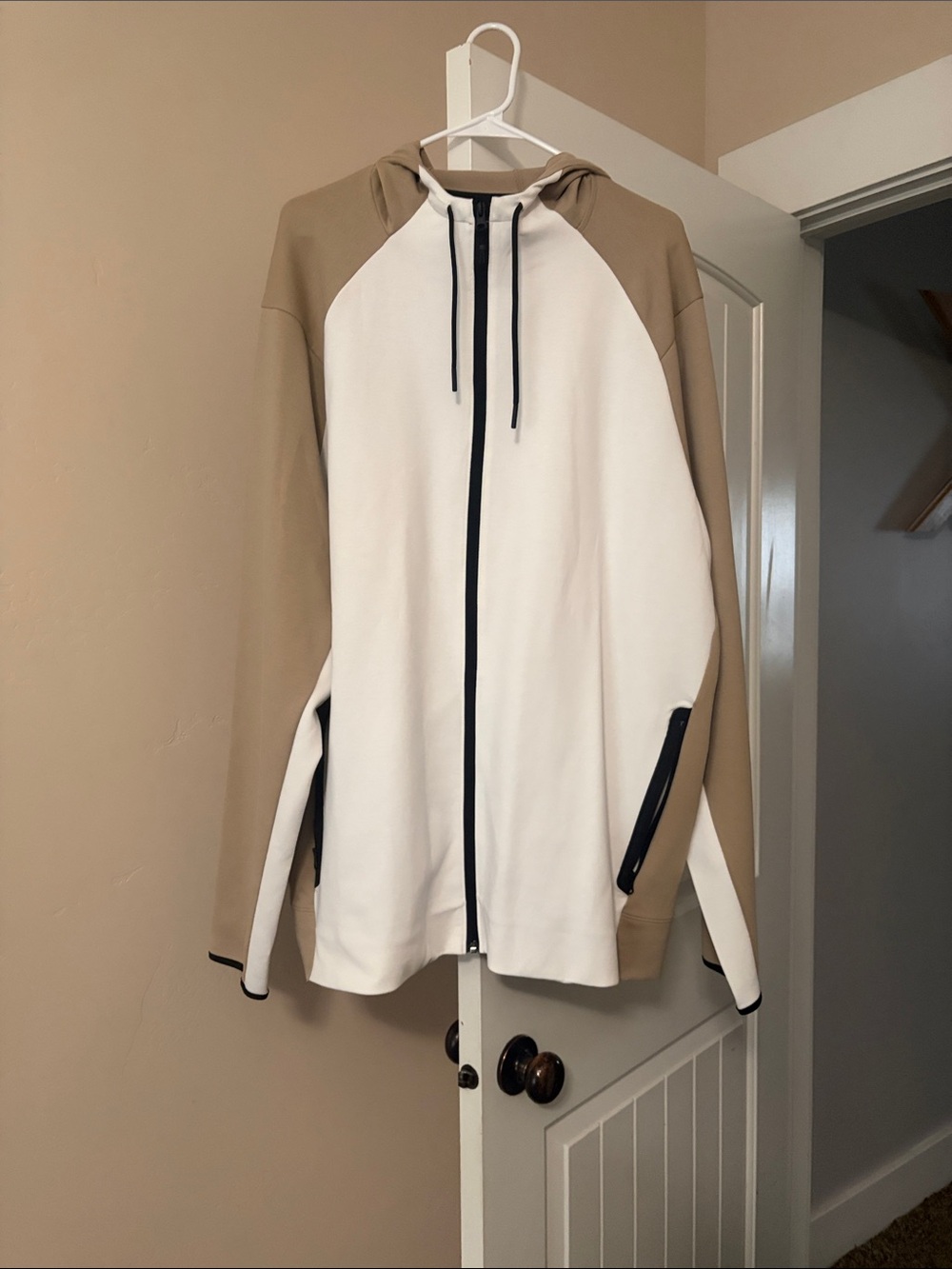 Old Navy Two-Tone Hooded Zip Windbreaker - White & Tan